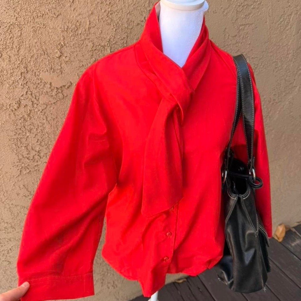 Vintage Frayne red button up blouse with tie neck